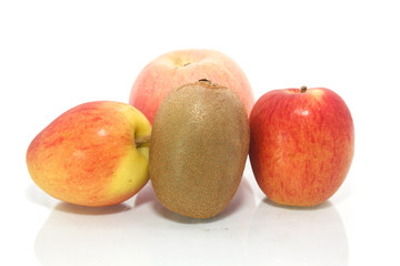 kiwi and apple on white background