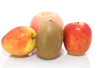 kiwi and apple on white background