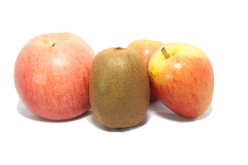 kiwi and apple on white background