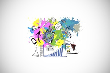 Composite image of data and business icons on paint splashes