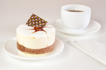 Delicious cake and coffee, isolated