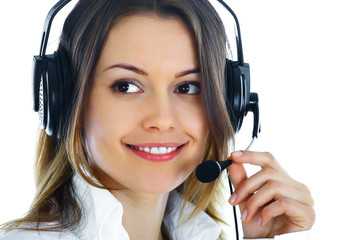 Closeup pportrait of a pretty female call centre employee