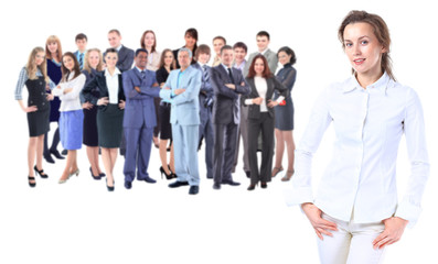 Obraz premium Biznesowa dama o pozytywnym spojrzeniu i wesołej