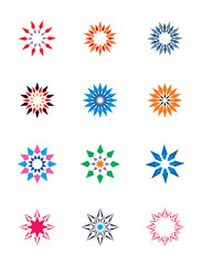 Fototapeta na wymiar set of colorful abstract floral and stars icons