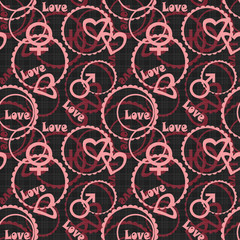Seamless gender hearts circles on black