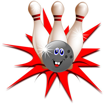 Cartoon bowling ball and pins or skittles