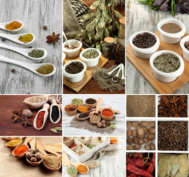 Collage of different aroma spices