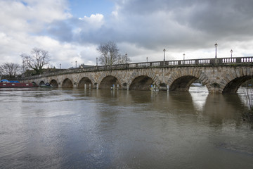 Maidenhead Bridge UK, with River Thames in flood
