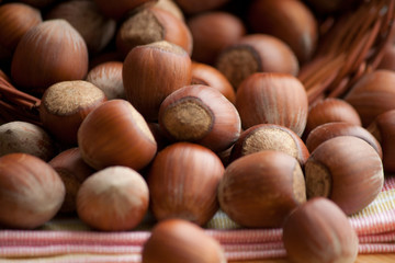 hazelnuts on a wooden table