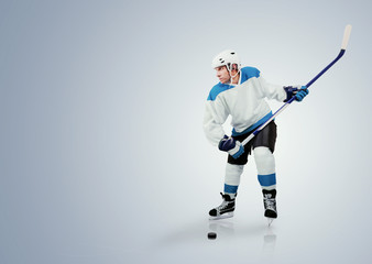 Ice hockey player ready to attack