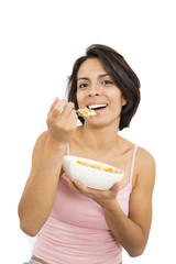 Attractive woman having breakfast