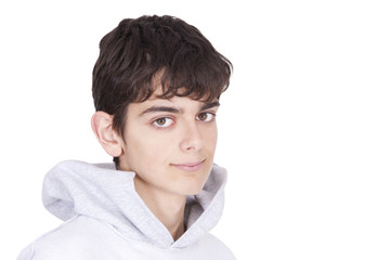 portrait of young caucasian in foreground looking at camera