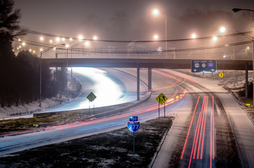 traffic on icy highway at night