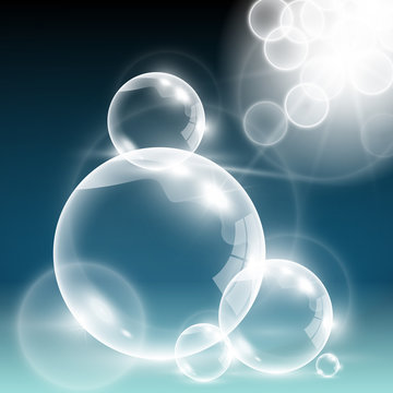Shiny vector blank glass bubbles with light flares