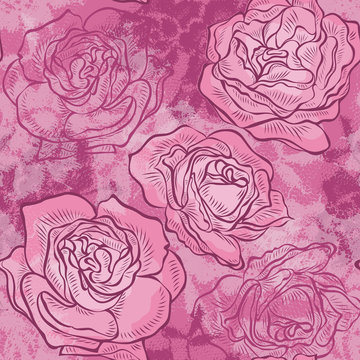 Seamless pattern with roses and lace
