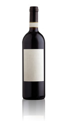 Red wine bottle isolated with blank label.