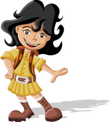 Cute playful cartoon girl in explorer outfit
