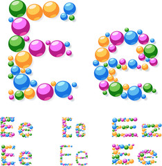 Vector alphabet symbols of colorful bubbles or balls. E