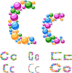 Vector alphabet symbols of colorful bubbles or balls. C
