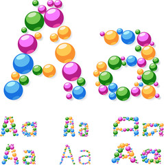 Vector alphabet symbols of colorful bubbles or balls. A