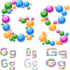 Vector alphabet symbols of colorful bubbles or balls. G