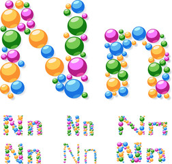 Vector alphabet symbols of colorful bubbles or balls. N