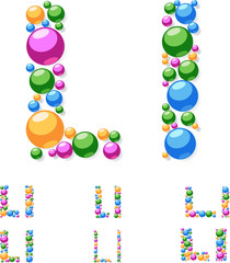 Vector alphabet symbols of colorful bubbles or balls. L