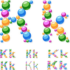 Vector alphabet symbols of colorful bubbles or balls. K