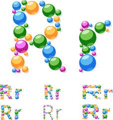 Vector alphabet symbols of colorful bubbles or balls. R