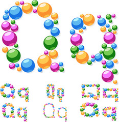 Vector alphabet symbols of colorful bubbles or balls. Q