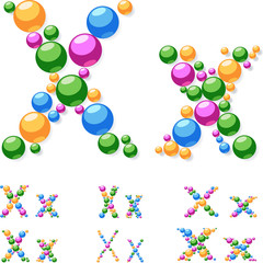 Vector alphabet symbols of colorful bubbles or balls. X