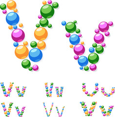 Vector alphabet symbols of colorful bubbles or balls. V