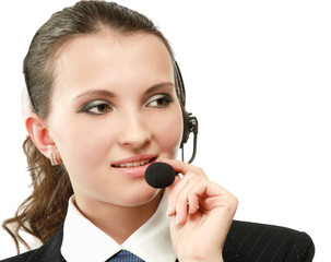Beautiful business woman with headset. Call center.