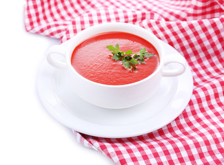 Tasty tomato soup, isolated on white
