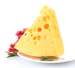 Piece of cheese with grape and rosemary