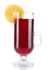 Mulled wine with lemon isolated on white