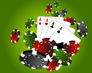 Four aces poker and chips