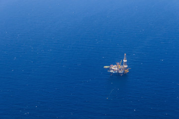 Aerial View of Offshore Jack Up Drilling Rig in The Ocean