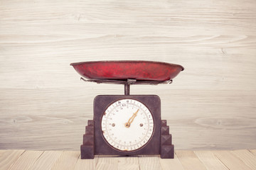 Retro kitchen weight measurement scales on table