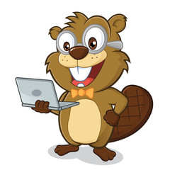 Beaver geek holding laptop