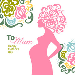 Pregnant woman silhouette with floral background