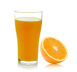 Fresh orange and glass with juice