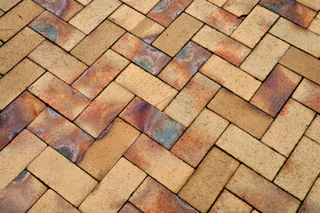 Details of geometric brown stone garden tiles