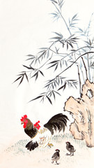 traditional Chinese painting ,bamboo and chicken