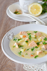 Cheese soup with salmon