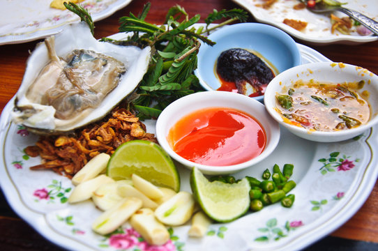 Fresh oyster in thai style food