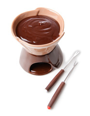 Chocolate fondue, isolated on white