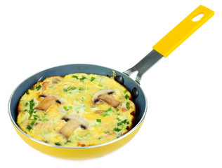 Omelet with mushrooms isolated on white