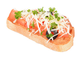 Delicious bruschetta with tomatoes isolated on white