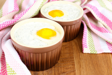 Baked eggs close up
